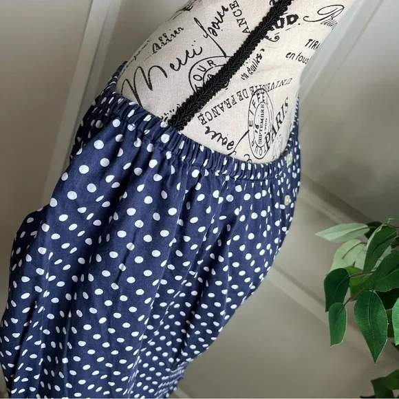 Lauren Ralph Lauren Off Shoulder Polka Dot Button Down Top Blue Sz M - Picture 9 of 15